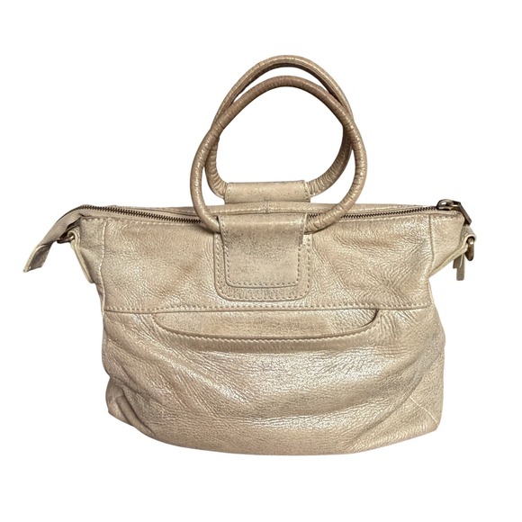 HOBO Handbags - HOBO Shelia Metallic Champagne Gold Green Tint Leather Satchel Handbag
